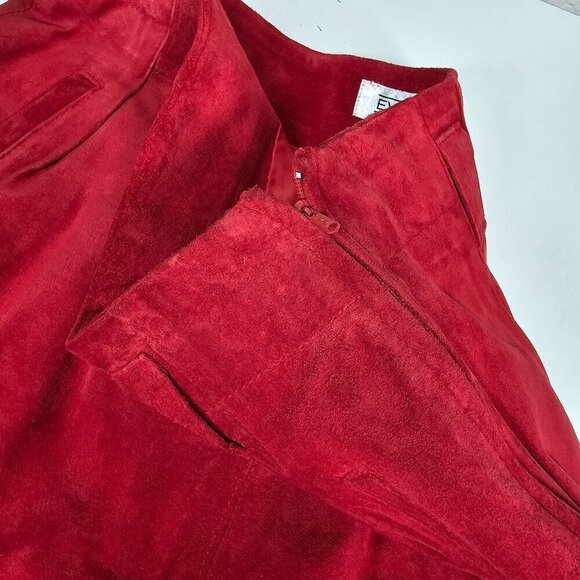 Evan Davies Vintage Suedes Mini Skirt‎ Pleated Slit Back Pockets Red 8 Petite - Picture 4 of 11